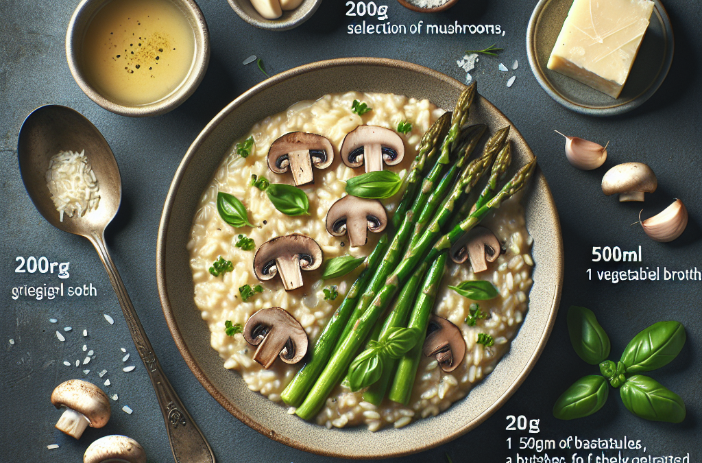 Risotto aux Champignons et Asperges, Parmesan Croquant