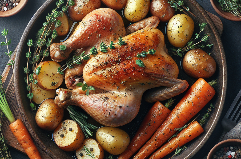 Poulet rôti aux herbes et légumes de saison