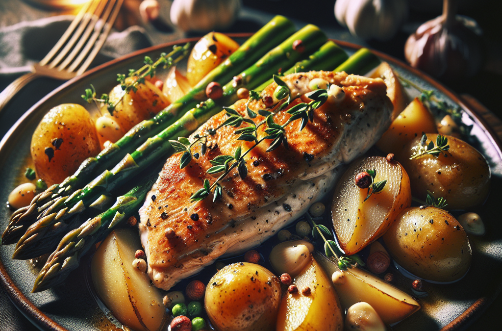 Escalopes de Poulet aux Asperges et Pommes de Terre Nouvelles à l’Ail et au Thym