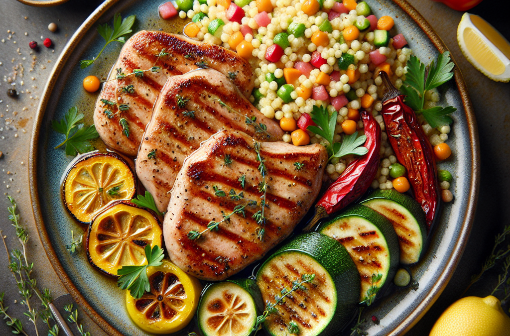 Pavé de Dinde Mariné aux Herbes & Couscous Perlé aux Légumes