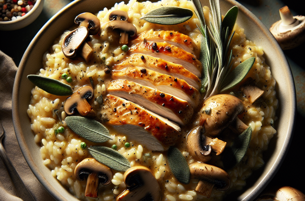 Risotto aux Champignons et Émincé de Poulet à la Sauge